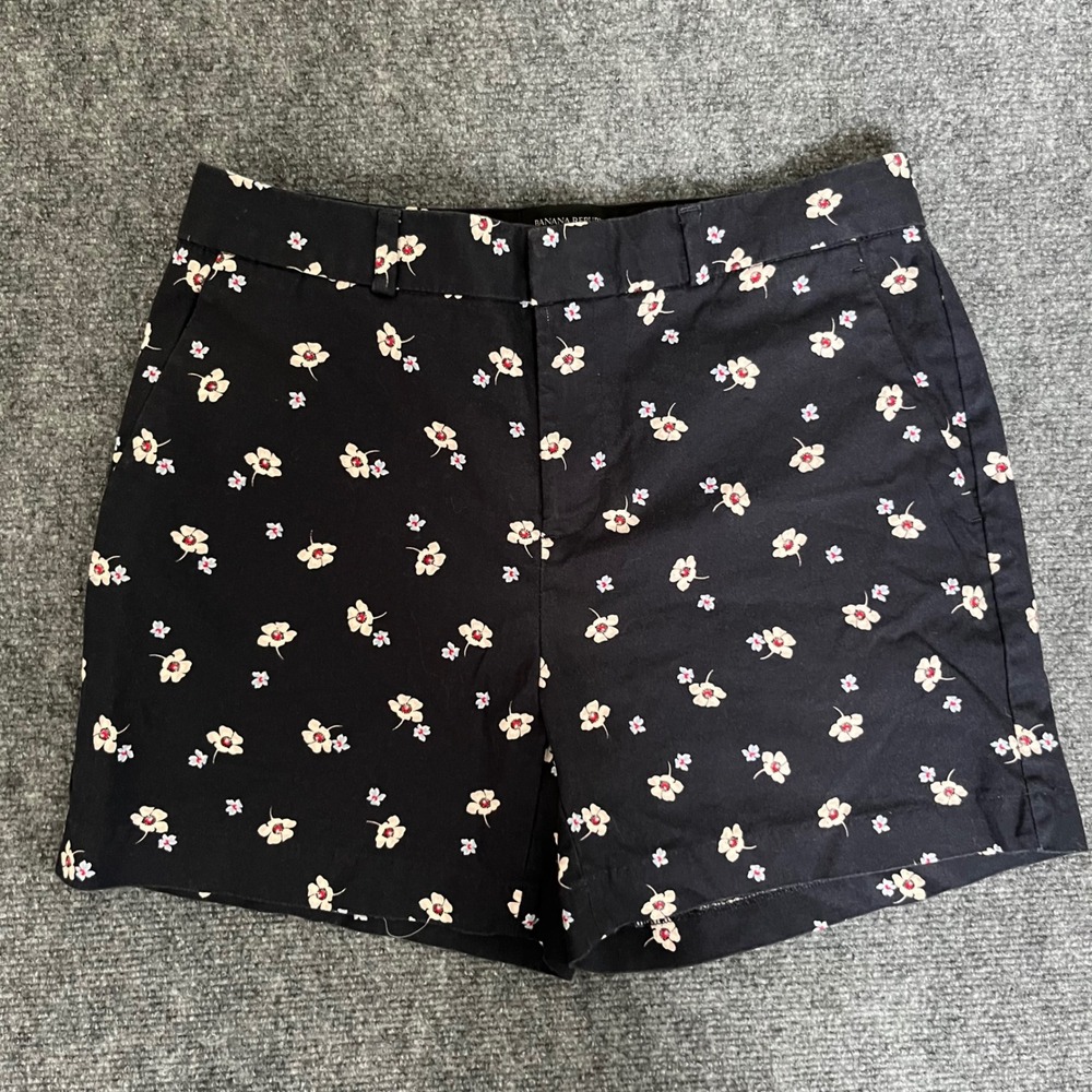 Banana Republic Womens Floral Shorts Black Pink White Cotton Blend Size 4